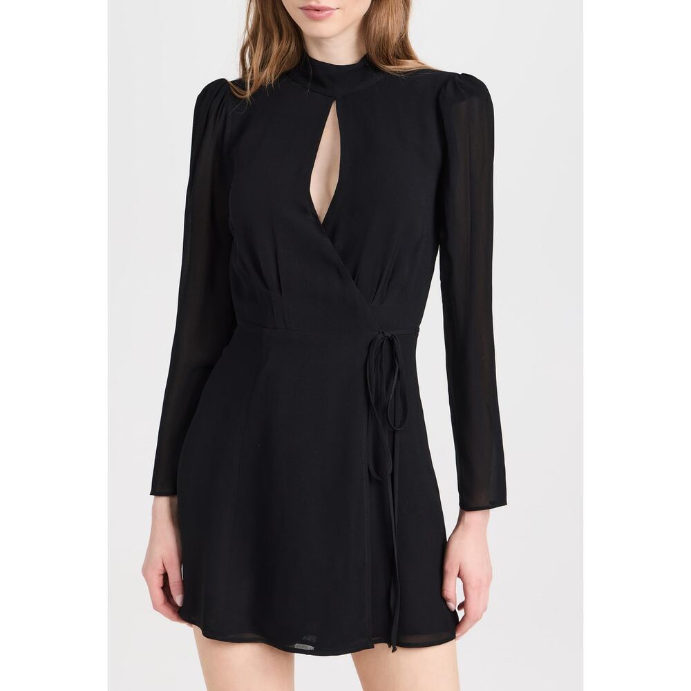 Reformation Ottessa Wrap Dress Black Mock Neck Cut Out Fit and Flare SZ M